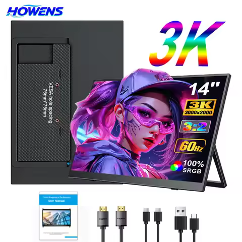 HOWENS 3K 14 Inch Portable Non-touch Monitors 3:2 IPS 400cd/m2 Gaming Computer Expand Display For XB