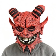 Produk Terlaris [Harga Borong] Topeng Lateks Tanduk Syaitan dengan Rambut Palsu Halloween Topeng Han