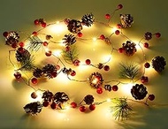 Lvydec 6.7ft Lighted Christmas Garland - 20 LED Red Berry Pine Cone Garland Battery Operated String Lights, Decorations for Christmas Tree Fireplace Banisters