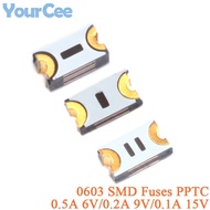 10Pcs 0603 SMD Fuses 0.5A 6V 0.2A 9V 0.1A 15V PPTC Resettable Fuses MF-FSMF0 Self Recovery Fuses SMT
