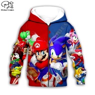Super Sonic mario anime 3d Hoodies Children zipper Long Sleeve Pullover Cartoon Sweatshirt Tracksuit
