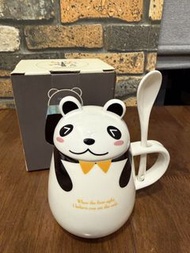 可愛熊貓陶瓷水杯連匙羹