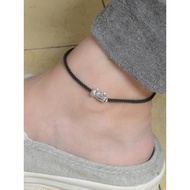 Simple S999 Pure Silver Small Pixiu Anklet Female Sterling Silver Braided Red String Benming Year Re