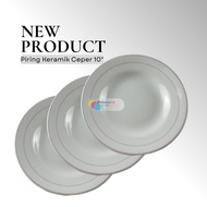 Piring Makan Keramik 1/2 Lusin 10 Inch Ceper List Emas Packing Kayu