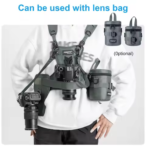 FOMITO Dual Camera Harness Multi Carrying Chest Vest System with Side Holster for Canon Nikon Sony O