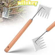 WITAKEY Rake, Stainless Digging Tools Hand Weeder Tool, Home&amp;Garden Farmland Wooden Portable Weed Dandelion Remover