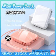SG[In Stock]15000mAh Mini PowerBank High Capacity Built-in cables Power Bank Portable Digital Display Built-InDoubleWire