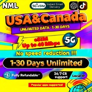 NMLeSIM USA & Canada eSIM 5G 1-30 Days Daily500MB-3GB Unlimited Data eSIM USA & Canada UTC+0
