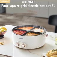Uringo Split Electric Hot Pot Four Palace Grid 4 flavor hot pot 6L 4 Steamboat Pot stew pot QC-HG06X