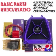 COMBO SET RS150 AIR FILTER UMA + PLUG COIL UMA + ECU TOBAKI + PLUG NGK G-POWER