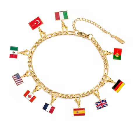 HIPEE 10*6.6mm Country Flag Charms Bracelet Stainless Steel Fashion Jewelry Recording Your Travel Me