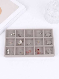 1入灰色15格珠寶盤和盒子,帶有絲絨面料,可以放置戒指、耳環、手鐲、頸鍊和其他配件進行收納和展示