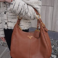 【日本直送 名牌中古包】PRADA 普拉達 側背包 棕色 經典 Logo 皮革 腋下包 vintage 古著 rghemx