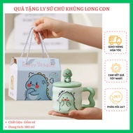 Super cute ceramic cup shaped like a baby dinosaur, capacity 380ml with spoon and box, suitable as a