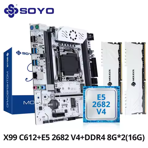 SOYO X99 C612 Chipset Motherboard Kit TPM2.0 Pin with Xeon E5-2682 V4 CPU & 16GB(2x8GB) DDR4 2133MHz