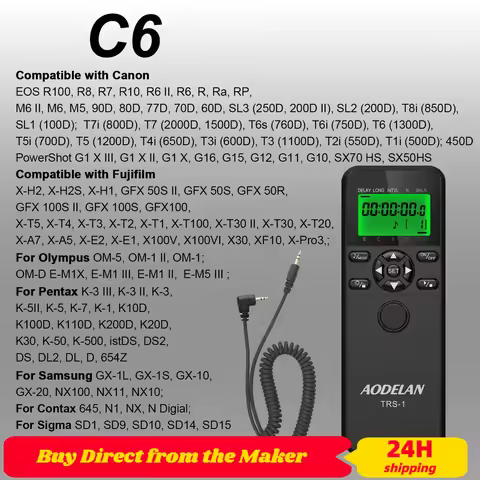 AODELAN TRS-C6 LCD Time Shutter Release Remote Control for Canon EOS R6 R M6 II M5 90D 250D 800D 600