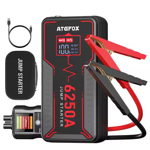 6250A Jump Starter for 8.5L Gas/6.0L Diesel, 16000mAh Portable 12V Battery Booster, Smart LCD Clamps