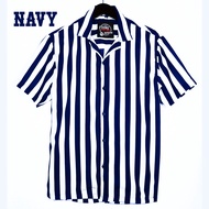 BISA BAYAR DI TEMPAT [C O D] Kemeja Salur pria Dan Wanita  rayon strip Lengan pendek Hem Termurah Te