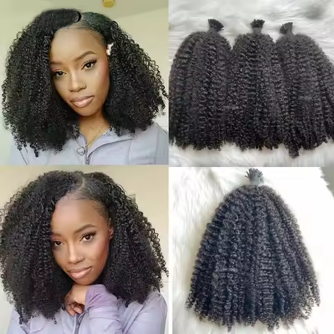 3B 3C Afro Kinky Curly I Tip Hair Extensions Brazilian Kinky Curly Hair Weave 100% Natural Remy Huma