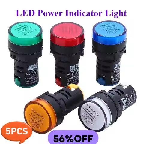 5pcs 22mm LED Indicator Light 12V 24V 110V 220V Panel Mount LED Power Pilot Signal Light Lamp AD16-2