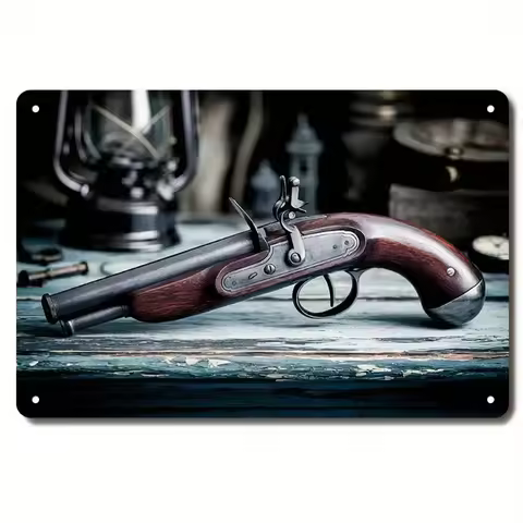 True Man's ToysVintage Double-Barrel Flintlock Pistol Metal Wall Art - Antique Style Home Decor for 