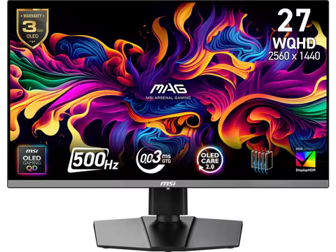 MSI 27 inch QHD 2K 1440P 500Hz AMD FreeSync Premium Pro & G-Sync Compatible 0.03ms HDR500 USB-C OLED