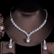 Sepj ชุดเครื่องประดับไข่มุกงานแต่งงานประกาย AAA ลูกบาศก์เครื่องเชื่อมโลหะยาวต่างหูสร้อยคอปาร์ตี้เจ้า