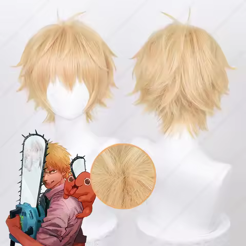 Anime Denji Cosplay Wig 30cm Light Orange Short Wigs Heat Resistant Synthetic Hair Halloween
