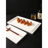 Pure White Rectangular Ceramic Flat Plate Hotel Tableware Characteristic Ceramic Plate Restaurant Co