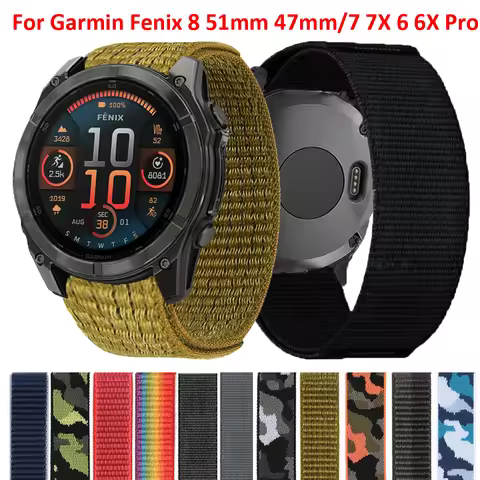 Sport Nylon Loop Band For Garmin Fenix 8 51mm 47mm/Fenix 7 7X Pro/Fenix 6 6X Pro 5 5X Plus/Fenix E B