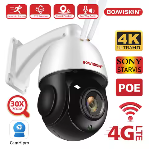 Outdoor IP Camera 8MP 5MP 4G Sim Card WIFI POE AI Auto Tracking 30X Zoom PTZ Speed Dome Two Way Audi