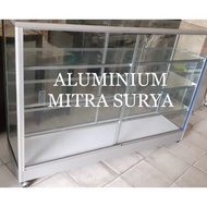 Etalase 1,5m 2m Etalase Roda Kaca Aluminium Dagang Jual Konter Warung