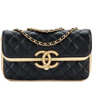 Chanel Black Quilted and Gold Lambskin Double Flap Aged Gold Hardware, 2016 - 2017