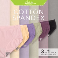 SKIVA Ladies Cotton Spandex Panty Set (09-9666) 3 Pcs/set Mid-high Waist Breathable Underwear Seluar