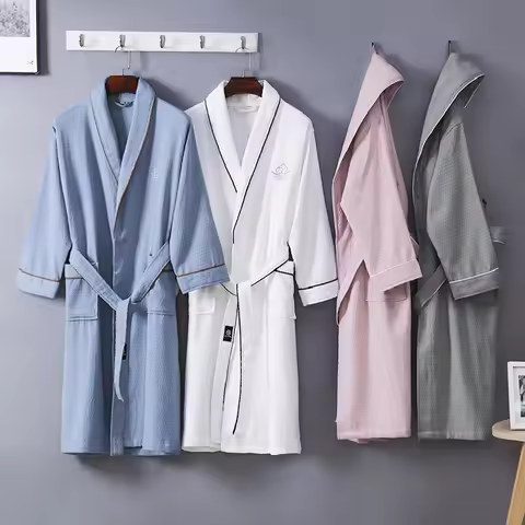 5 Star Hotel Women Kimono Bathrobe Men Plus Size Towel Bath Robe 100% Cotton Waffle Robes For Women 