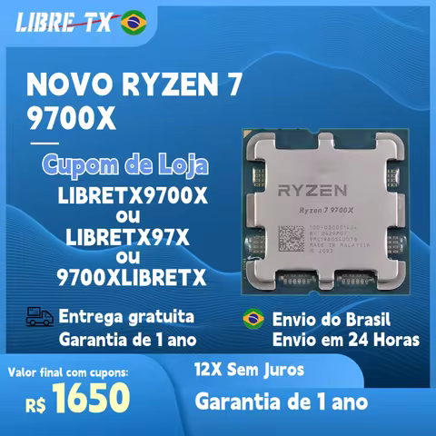 LIBRETX Ryzen R7 9700x CPU Processor AM5/ B650M motherboard Brazil Stock