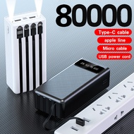 [Lastest Powerbank 80000mAh Fast Charging Digital LED Display Built-in 4 Cable Portable Battery Char