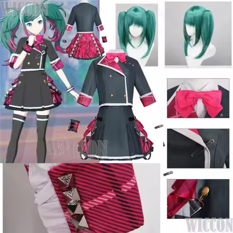 Leo Need Mikkuu JK Suit Pjsk Game Cosplay Green Double Pony Wig Black Dress Pink Cute Girl Women Car