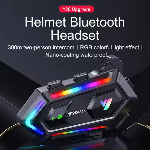 Y20 MAX Motorcycle Helmet Bluetooth Headset Intercom RGB Colorful Light With Mixing Noise Cancellati