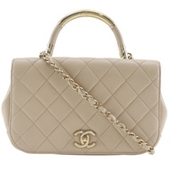 【日本直送】香奈兒 CHANEL Classic Flap 經典口蓋包 肩背包 鏈帶肩背包 頂部提把 2WAY 小牛皮 米白色 女性【二手】