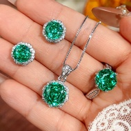 New Style Set Jewelry Necklace Ear Stud Ring Millennium Para Green Stone Fashion All-Match Women 26.