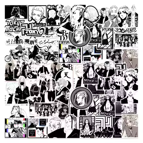 50PCS New Black and White Tokyo Avengers Graffiti Anime Laptop Guitar Motorcycle Luggage Skate Bike 