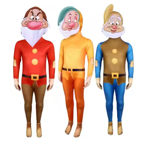 Adult Kids Happy‌ Bashful Grumpy‌ Fairy Tale Snow White Cosplay Costume Halloween Party Jumpsuit Hea