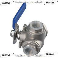 FKILA T Mounting Pad Ball Valve, 3-Way Silver Water Valve, NPT Thread 304 Stainless Steel 1/2" Shut-