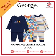 George UK Navy Dinosour Print Long Sleeve Pyjamas Kids-3 Pack (V-UK)