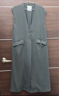 灰色長版開襟背心裙 #24夏時尚