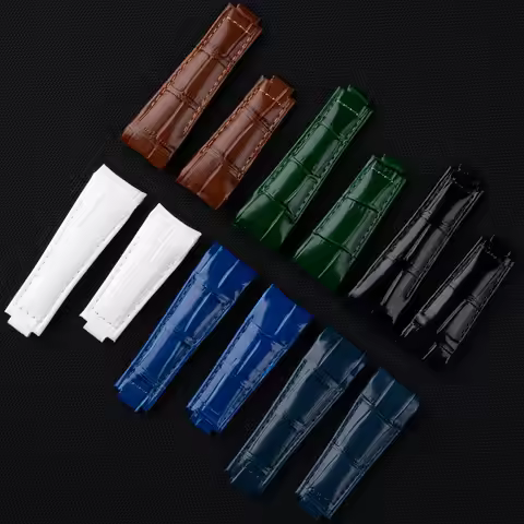 20mm Original Curved End Genuine Leather Watch Strap Replacement for Rolex Submariner, GMT-Master II