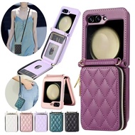 For Samsung Galaxy Z Flip 7 FE 6 5 4 3 Crossbody Leather Zip Wallet Card Case
