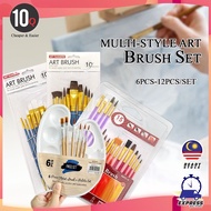 10Q Multishape Artist Brushes Set For Acrylic Oil Watercolor Paint Berus Lukisan- Pack of 5/6/7/10/1