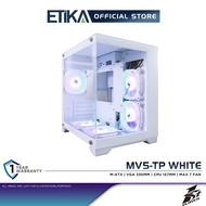 1st Player MV5-TP White | Micro ATX Double Sided Tempered Glass Gaming Casing | Transparent Design |